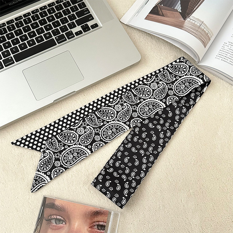 Pañuelo de seda, banda larga, sensación de alta calidad, bufanda pequeña decorativa, bolsa de toalla de seda, envuelta, pañuelo floral, cinta para el cabello, serpentín para el cabello