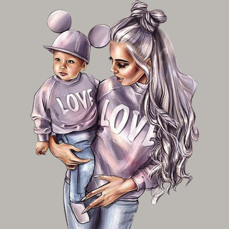 母亲节LOVE烫画图案 妈妈宝宝服装T恤烫印logo 高弹耐水洗烫图