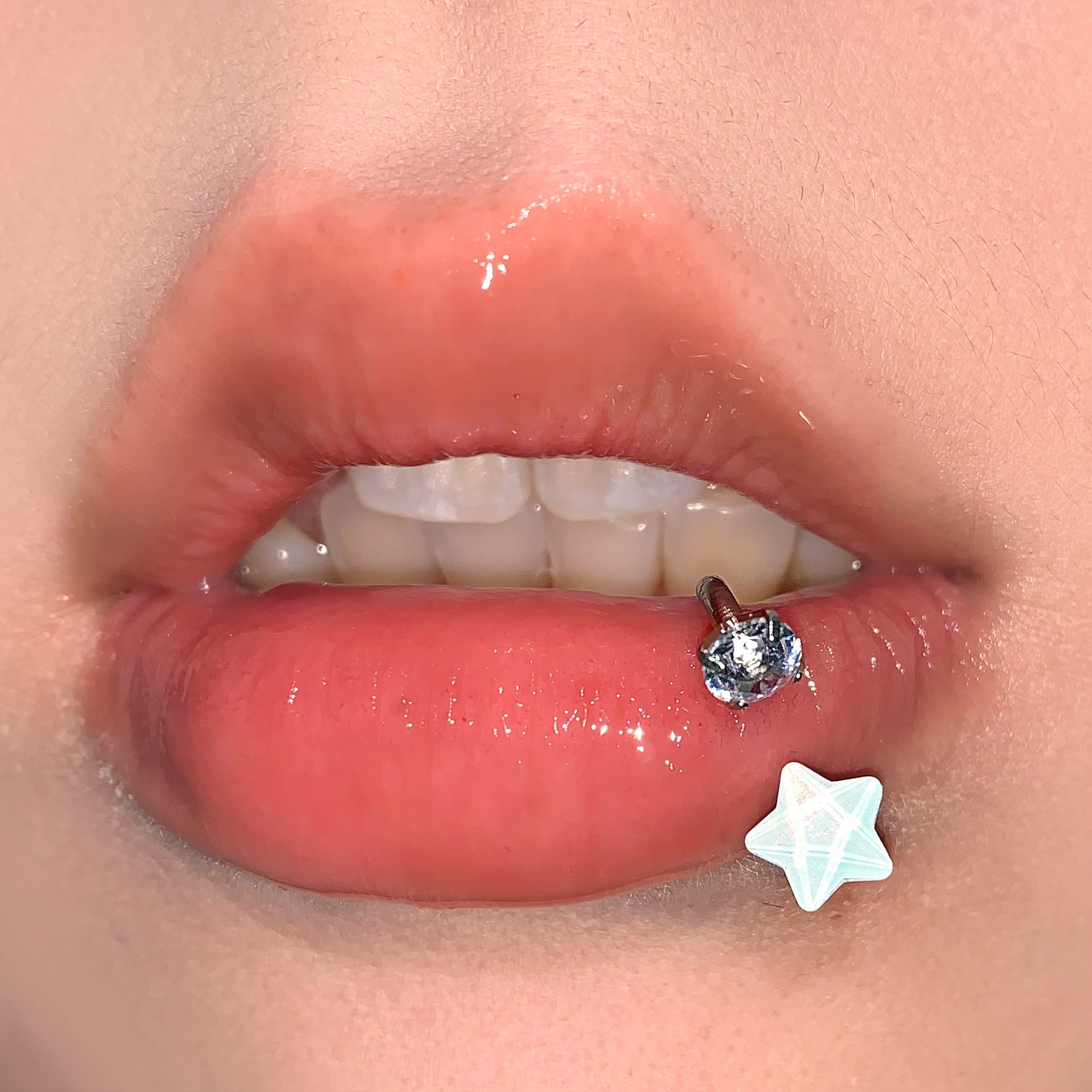 Pointed labret stud close-up product detail