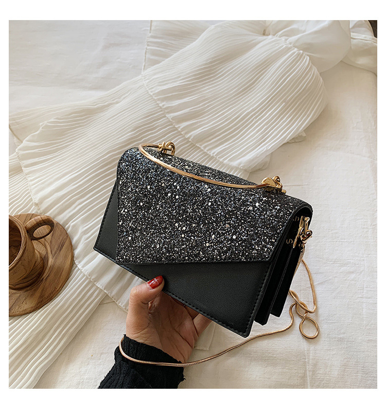 Bag Women's 2021 Spring and Summer New Fashion Western Style Handbag All-match Texture Sequin Fashionable Chain Small Square Bag