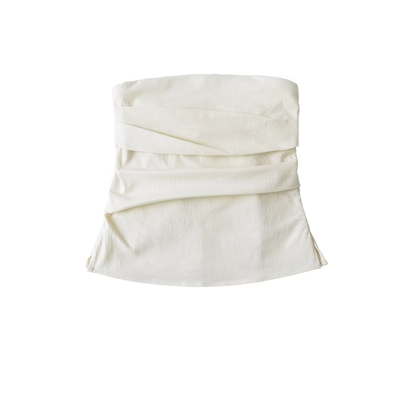 Unique Crinkled Strapless Top for Women, Summer Irregular Slim-Fit Sleeveless Camisole, Pure and Sexy Off-Shoulder Base Layer for Outerwear