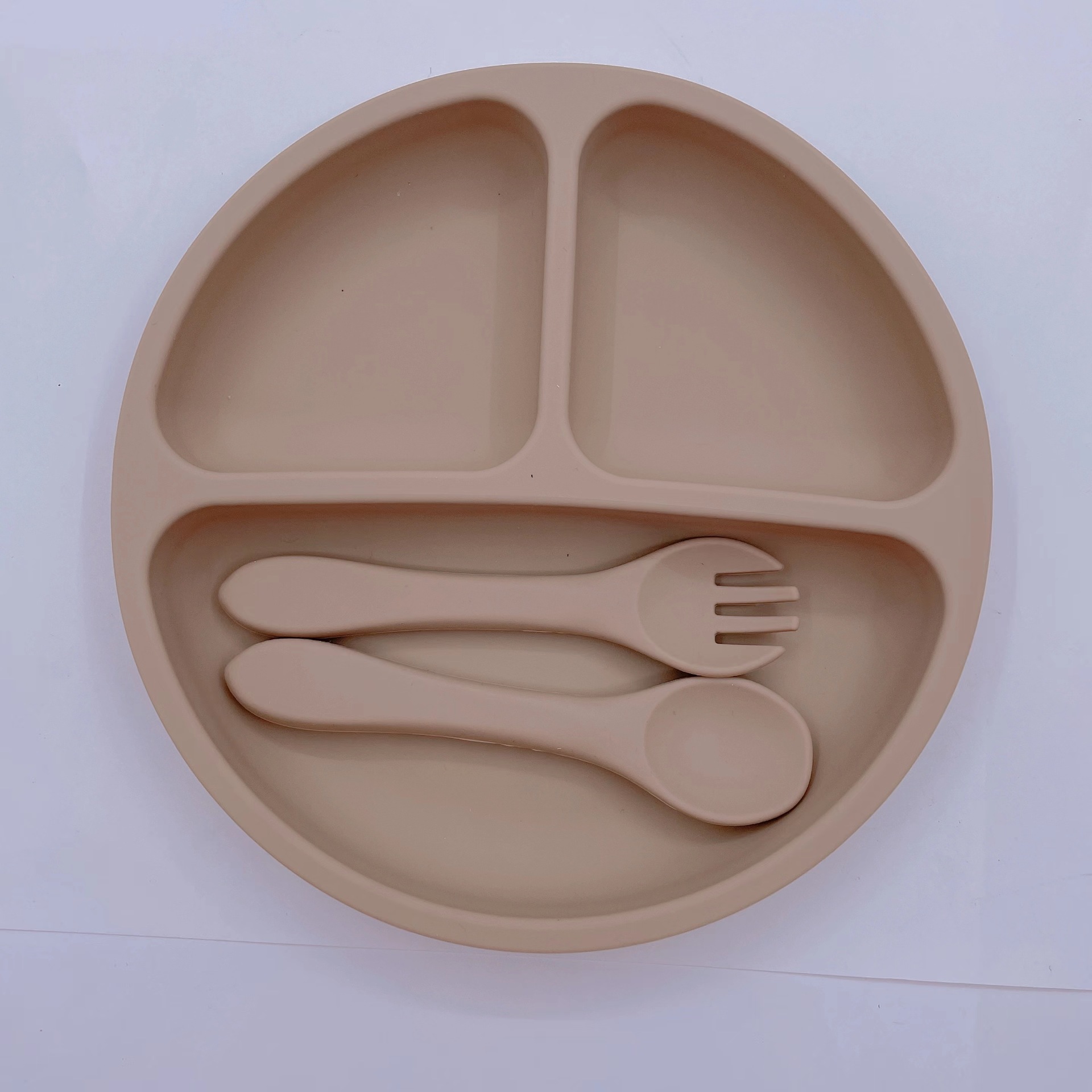 흡입 컵이없는 커피 색 + 실리콘 포크 스푼 (OPP 백)