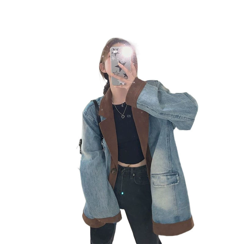 Retro denim suit, winter jacket, internet celebrity, oversize