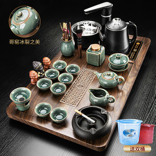 New Chinese style large tea tray suit office home set kung fu tea set automatic teapot white porcelain Ge kiln tea set