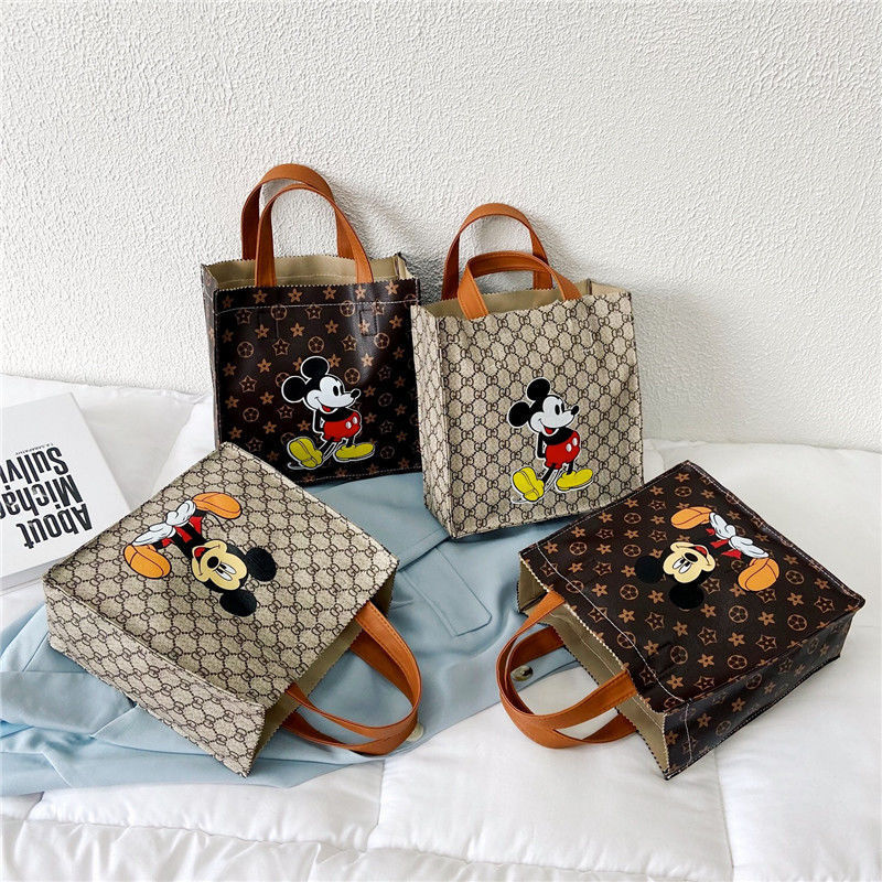 Work Tote Bag Internet Red Bag Women's New Large Capacity Tote Bag Fashion Open Old Flower Mickey Pattern Square Bag Work Tote Bag Internet Red Bag Women's New Large Capacity Tote Bag Fashion Open Old Flower Mickey Pattern Square Bag