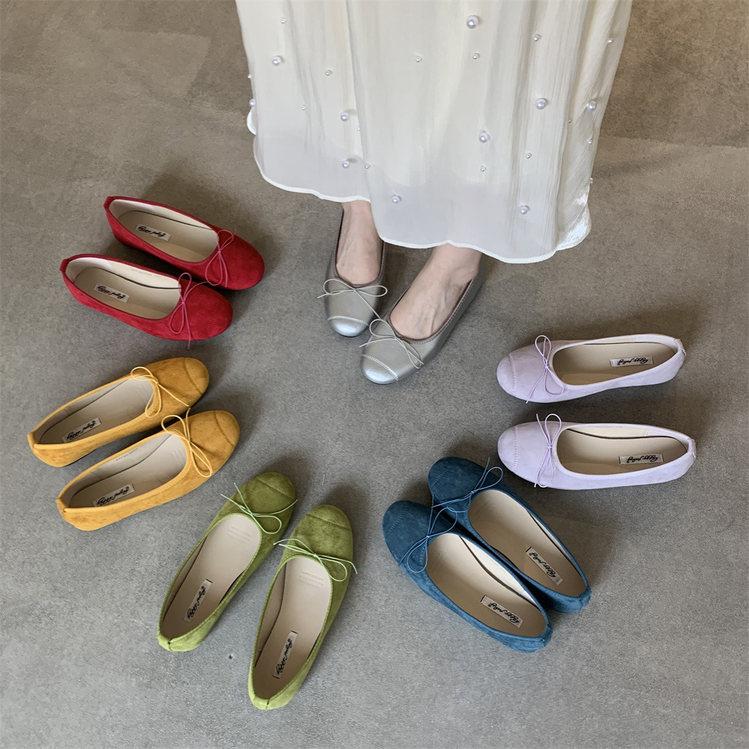 French-Style Gentle Evening Breeze Bow Flat Shoes for Women 2026 New Shallow Retro Yellow Ballet Shoes