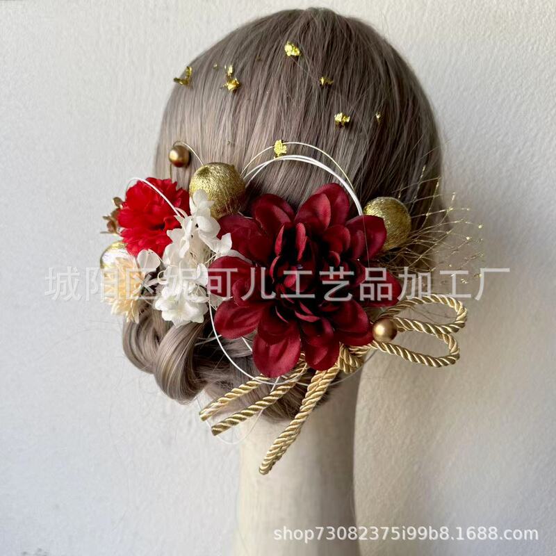 New Japanese-Style Silk Flower Dried Flower Kimono Obi Yukata Hair Accessory Set Traditional Chinese Hairpin Cross-Border