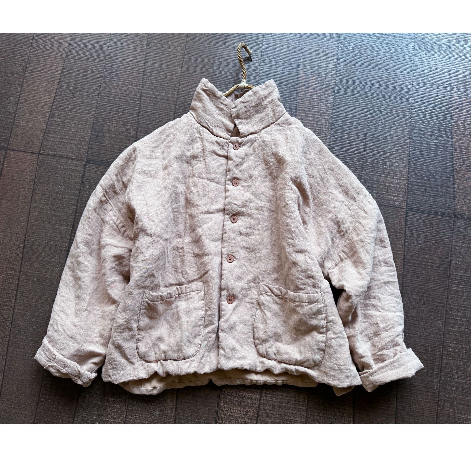 4389高品質砂洗亜麻女装綿服文芸レトロゆるい亜麻綿服の中の長さは綿の上着を挟んでいる