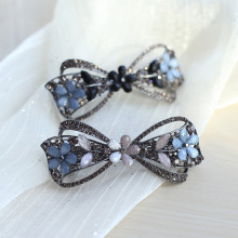 2024时尚水钻发夹后脑勺优雅花朵蝴蝶结形顶夹弹簧夹成人盘发夹子