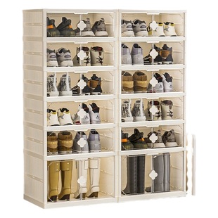 Multi-layer folding installation-free integrated plastic shoe cabinet shoe rack transparent dustproof moisture-proof double row large capacity storage cabinet