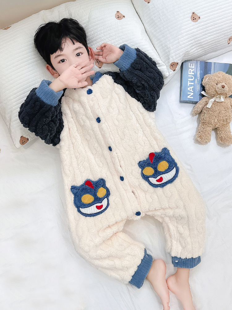 가을 겨울 소년을위한 소년 플란넬 잠옷  두꺼운 겨울 어린이 산호 양털 홈 옷
