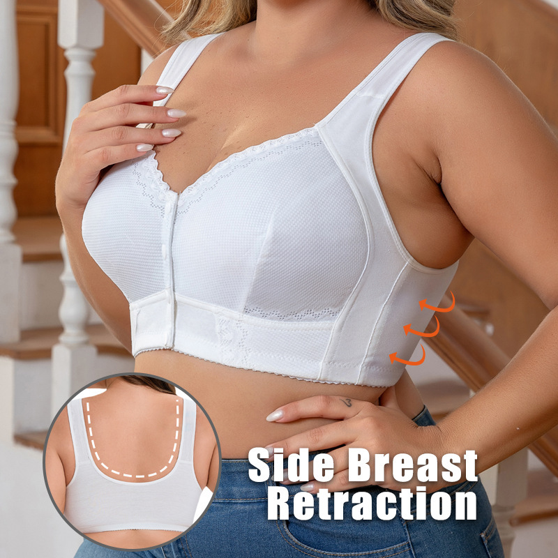 Cross-Border C-F Cup Extra Large Size Bra Popular European and American Size No Rims Vest Style Fashionable Lace Front Button Intimates