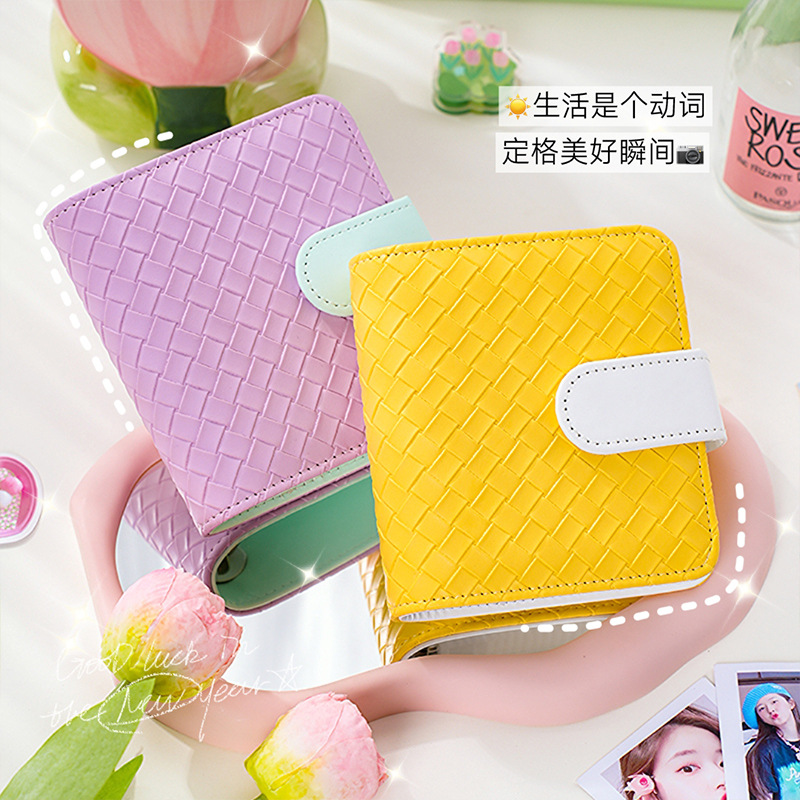 Libro de tarjetas de patrón de tejido oblicuo Libro de almacenamiento de tarjetas pequeñas de un palacio de 3 pulgadas Álbum de fotos familiar Polaroid de hojas sueltas de alto valor