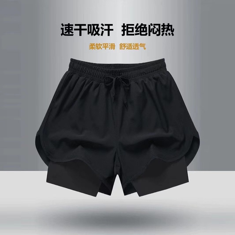 Summer New Double Shorts European and American Muscle Fitness Swimming Trunks Sports Men's Casual Pants Outdoor Sports Pants