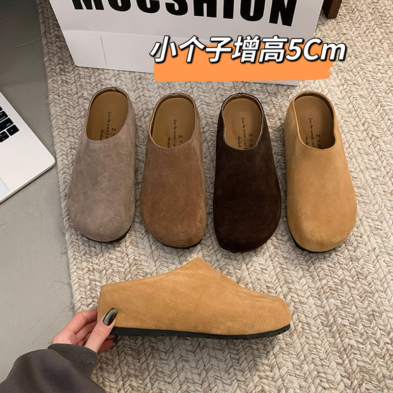 Thick-soled soft leather Birkenow Shoes Slip-on Women's Shoes Tutu Half-drag Cotton Shoes Women's Outwear 2024 Spring and Autumn New Birkenow Shoes