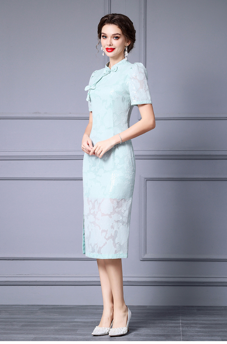 Abito cheongsam slim con perline stile cinese per donna_voghion.com