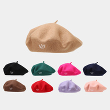 亚马逊新品贝雷帽女士欧美皇冠刺绣羊毛复古画家帽网红潮人南瓜帽