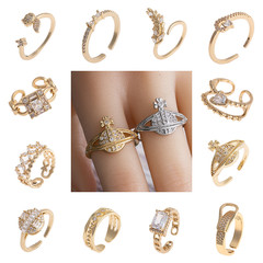 Designer-style open-mouthed ring with geometric shape, light luxury, copper material, and women's personalized fashion ring with micro-set zirconia.
