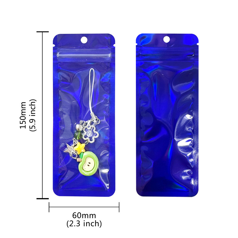 Bolso sellado de tira larga con orificio colgante, bolsa sellada hermética de yin y yang translúcida con láser grueso, cable de datos de joyería, bolsa de embalaje de cepillo de maquillaje