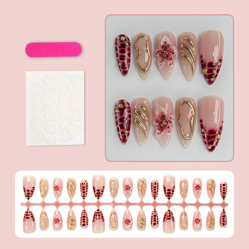 30片3D立体鎏金花朵波点穿戴甲欧美热销成品甲片穿戴甲跨境nails|undefined