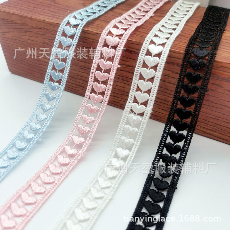 Tianying 아이보리 사랑 별 수용성 자수 레이스 헤어 액세서리 diy 장식 의류 액세서리 너비 2cm
