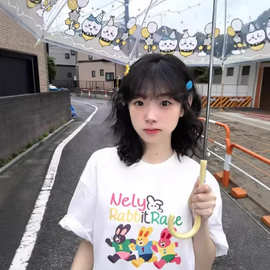 可爱卡通印花T恤女短袖白色宽松显瘦圆领纯棉上衣夏季新款半截袖