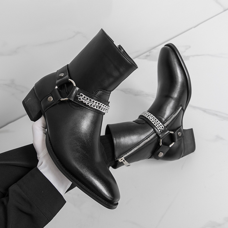 Factory-Made British-Style Chelsea Boots for Men, Short Boots with Pointed Toe and Zipper, Martin Boots for Men, High Street European and American Foreign Trade, Large Size Factory-Made British-Style Chelsea Boots for Men, Short Boots with Pointed Toe and Zipper, Martin Boots for Men, High Street European and American Foreign Trade, Large Size