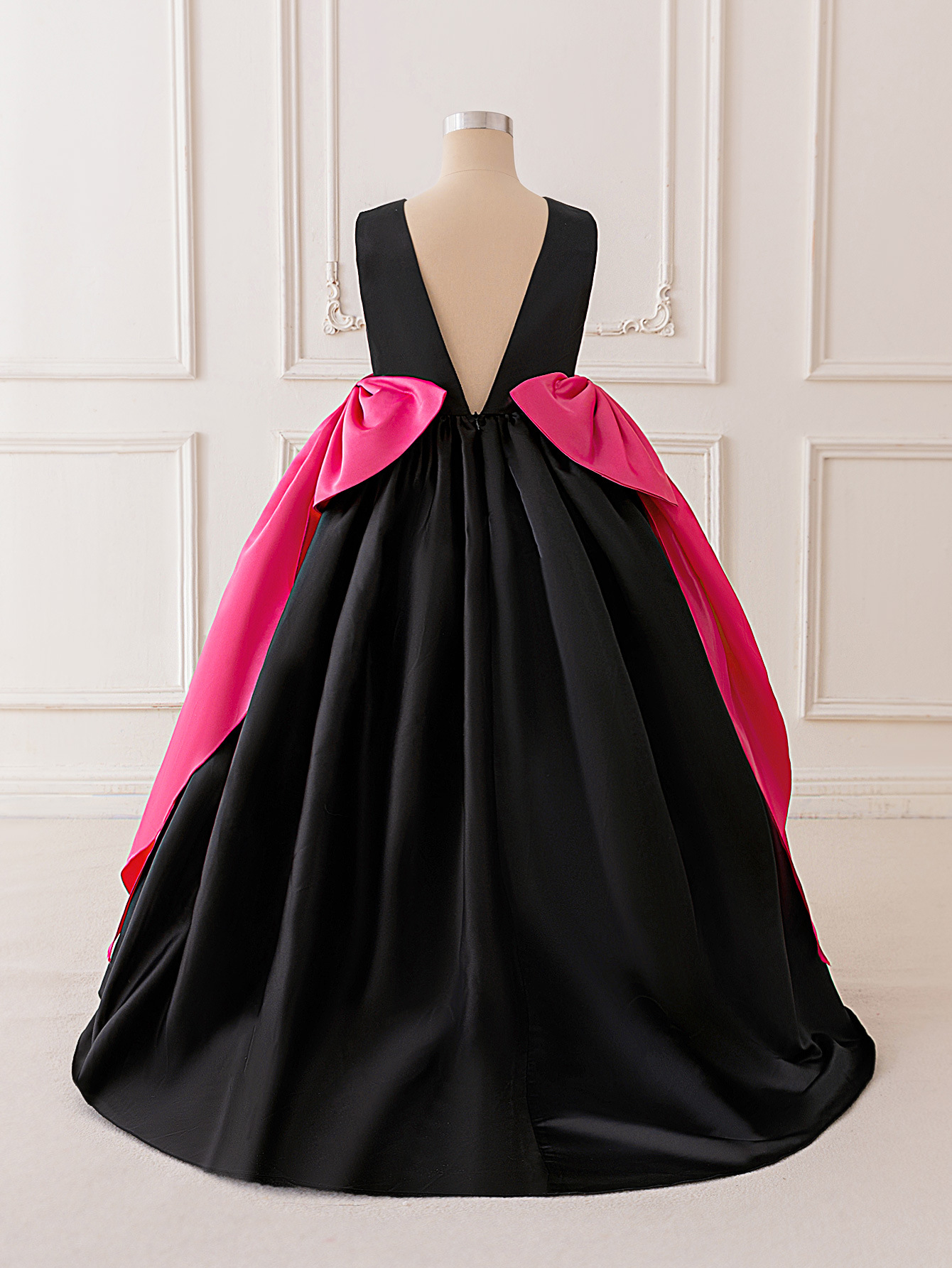 Nuevo vestido de princesa para niños de verano transfronterizo, vestido de niña de un año, vestido largo con lazo grande, vestido de cola de color en contraste