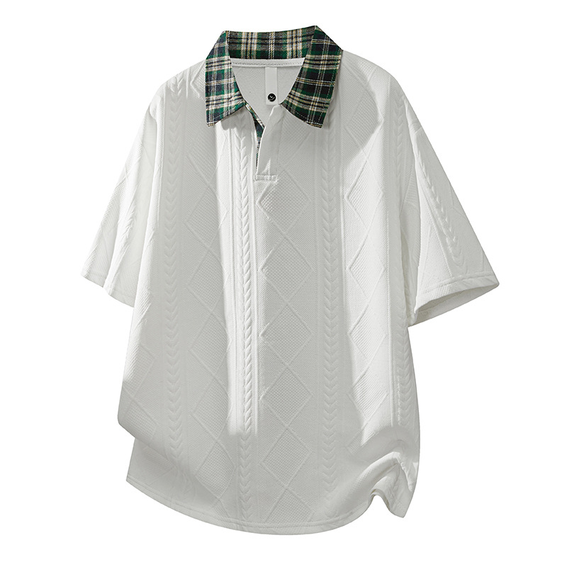 Hombre transfronterizo verano cuello cuadrado polo camiseta relajada retro casual manga corta chaqueta con solapa de moda americana