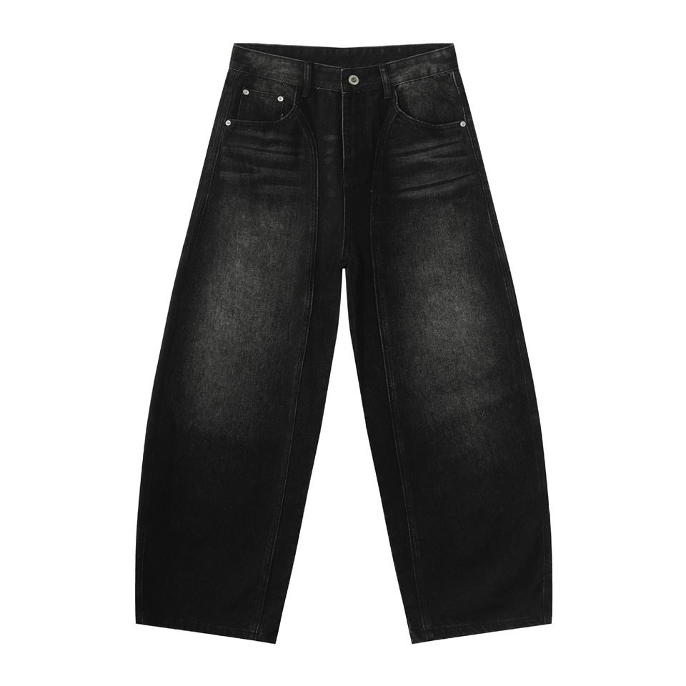 Quần jeans nam dáng thẳng rộng phối màu phong cách retro — màu xanh, màu xám đen