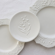 美式浮雕铃兰花系列花边陶瓷西餐意面盘 糕点甜品盘 深盘家用菜盘