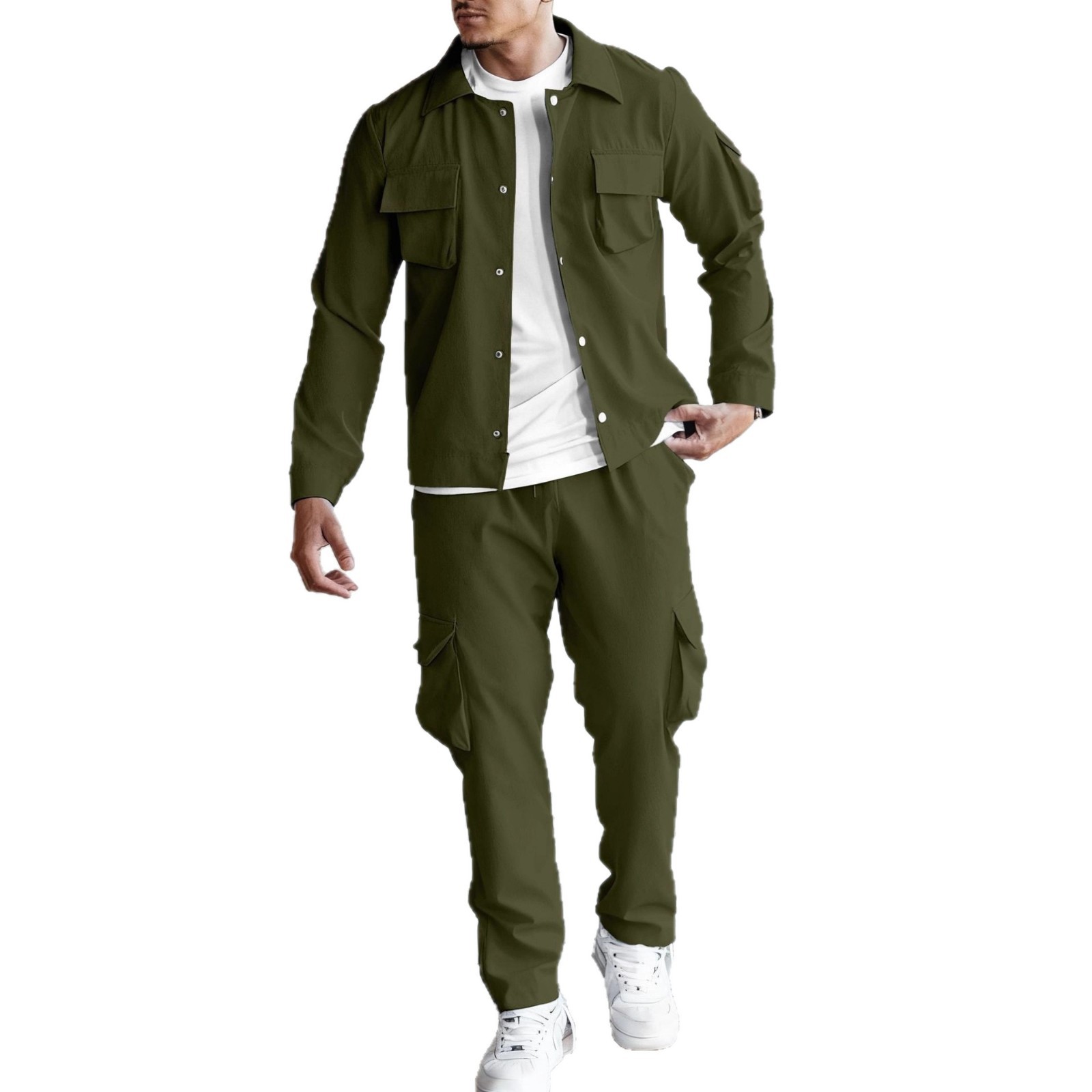 Monochrome Man- New Cross-Border European And American Spring/Autumn Fashion Multi-Pocket Jacket Set, Casual Everyday Workwear_voghion.com