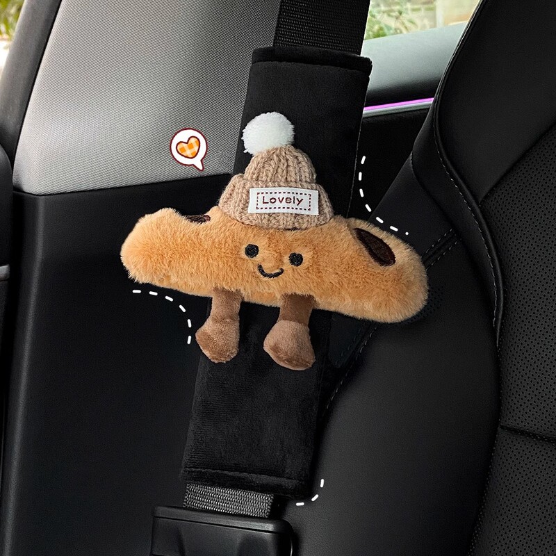 車のシートベルトショルダーカバーかわいいクロワッサン車のシートベルト保護カバー首を絞めるのを防ぐ車内装飾用品|undefined