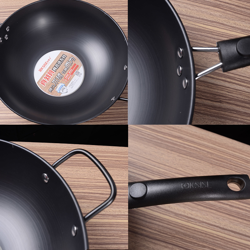 Hermana-en-ley jin wok no recubierto no óxido hogar cocina olla de hierro para las mujeres ligero olla de gas cocina de inducción