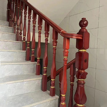 描金简约新中式烤漆全实木护栏纳米转印立柱扶手阁楼木楼梯栏杆