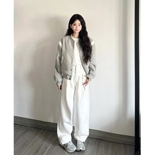 早春灰色棒球服外套女2024春秋季新爆款小个子宽松夹克初春短上衣