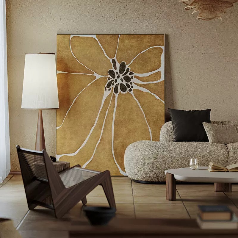 侘寂風客廳裝飾畫現代簡約沙發背景牆落地掛畫入戶玄關壁畫抽象花