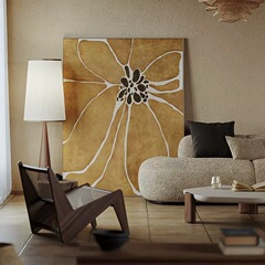 侘寂風客廳裝飾畫現代簡約沙發背景牆落地掛畫入戶玄關壁畫抽象花