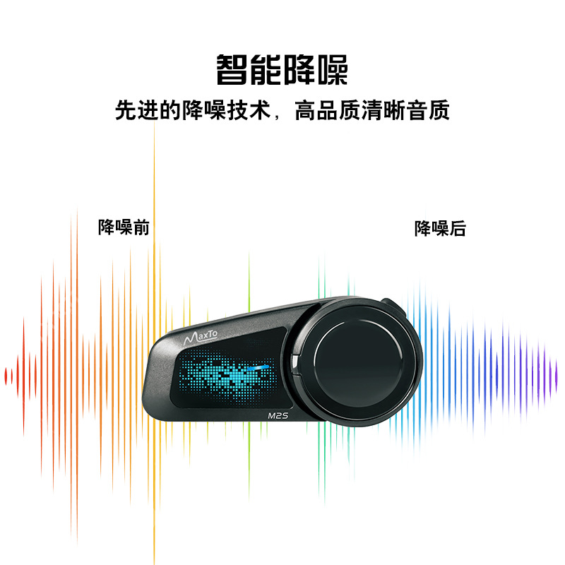 Maxto M2S Helmet Bluetooth Intercom Headset for 6-Person Intercom with One-Touch Networking, Intercom Distance Can Reach up to 2000m Meters