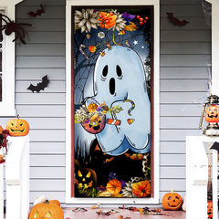 国境を越えたアマゾンのハロウィーンアニメ装飾旗の前にドアカバーのポリエステル生地を飾る