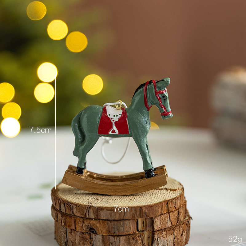 クロスボーダー新しいクリスマス樹脂ロッキングホースホームペンダントデスクトップ塗装装飾品 diy クリスマスツリー装飾|undefined