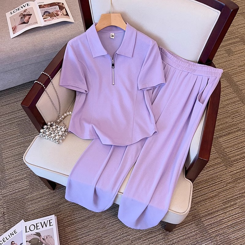 [Original] plus size Fashion suit Summer 2024 New POLO Collar Stylish Slimming Age-reducing Two-piece suit