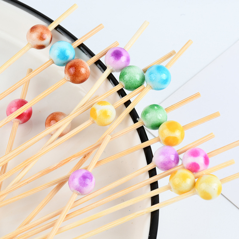 Cuentas coloridas horquilla de fruta de bambú desechable horquilla de vino de moda de hamburguesas de lujo decoración de pastel horquilla platos de fruta cubiertos