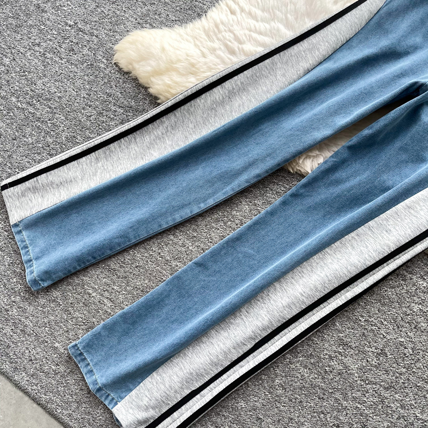 Retro Patchwork Denim Set for Women Short Sleeved Hong Kong Style Summer Casual Straight Leg Pants Two Piece Slimming Outfit_ecoleips.com