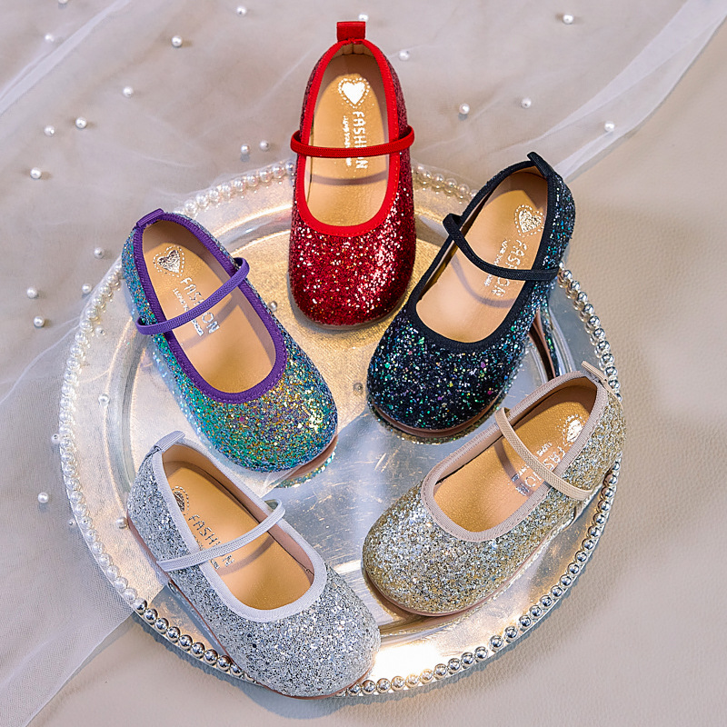 Girls Crystal Princess Shoes 2025 Spring and Autumn New Baotou Soft Sole Shoes Sparkling Stage Performance Ballet Shoes