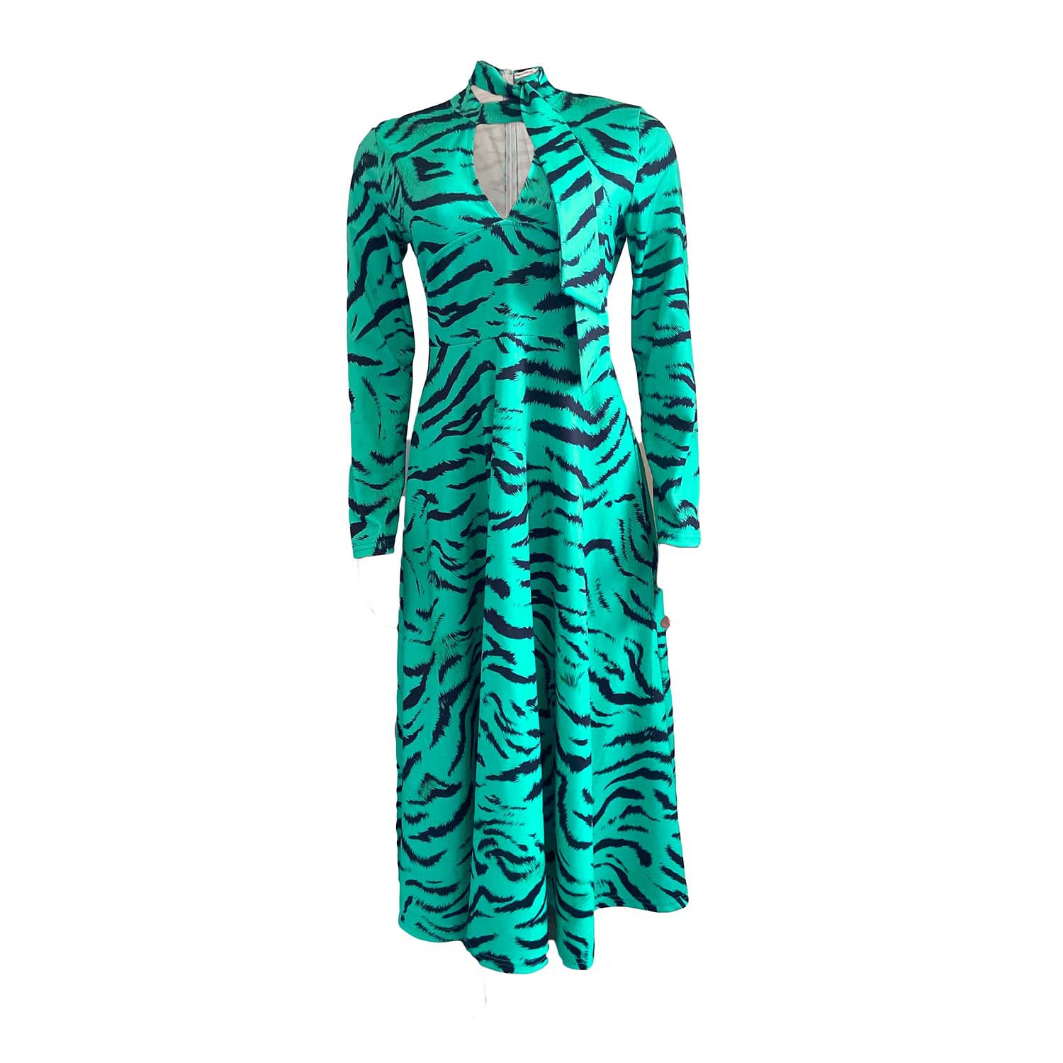 Women's Floral Elegant Long-Sleeve High Waist Office Dress