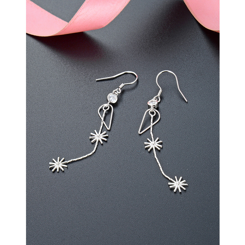 Estilo japonés y coreano dulce flor geométrica pendientes largos S925 plata con incrustaciones ZIRCON borla pendientes pequeña joyería generación pelo