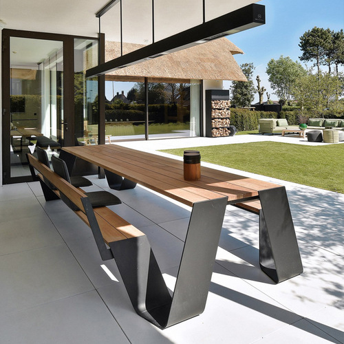 Outdoor aluminum public table and chair set, integrated long bench, cafe booth, outdoor stainless steel park chair combination