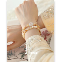 新款天然黄塔晶双圈手链女轻奢小众精致高级感叠戴金发晶手串批发