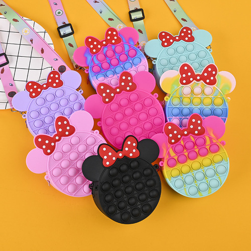 Amazon Cross-border Hot-selling Lovely Bowknot Educational Silicone Bag Fashion Children's Silicone Shoulder Money Storage Bag 